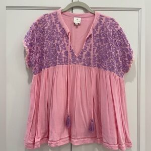 J. Marie pink top with purple embroidery size medium
